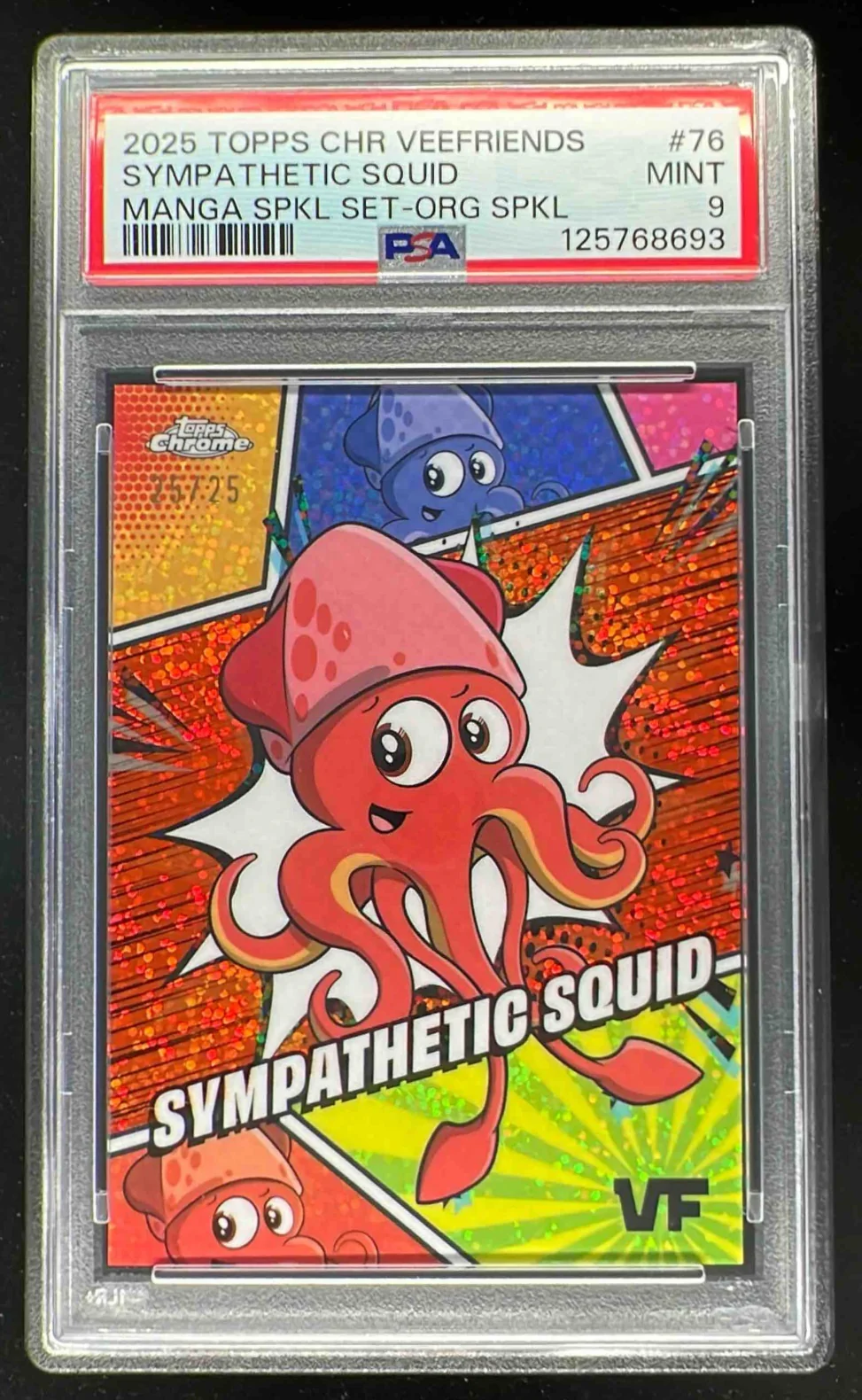 2025 Topps Chrome VeeFriends Manga Speckle Orange Sympathetic Squid /25 PSA 9