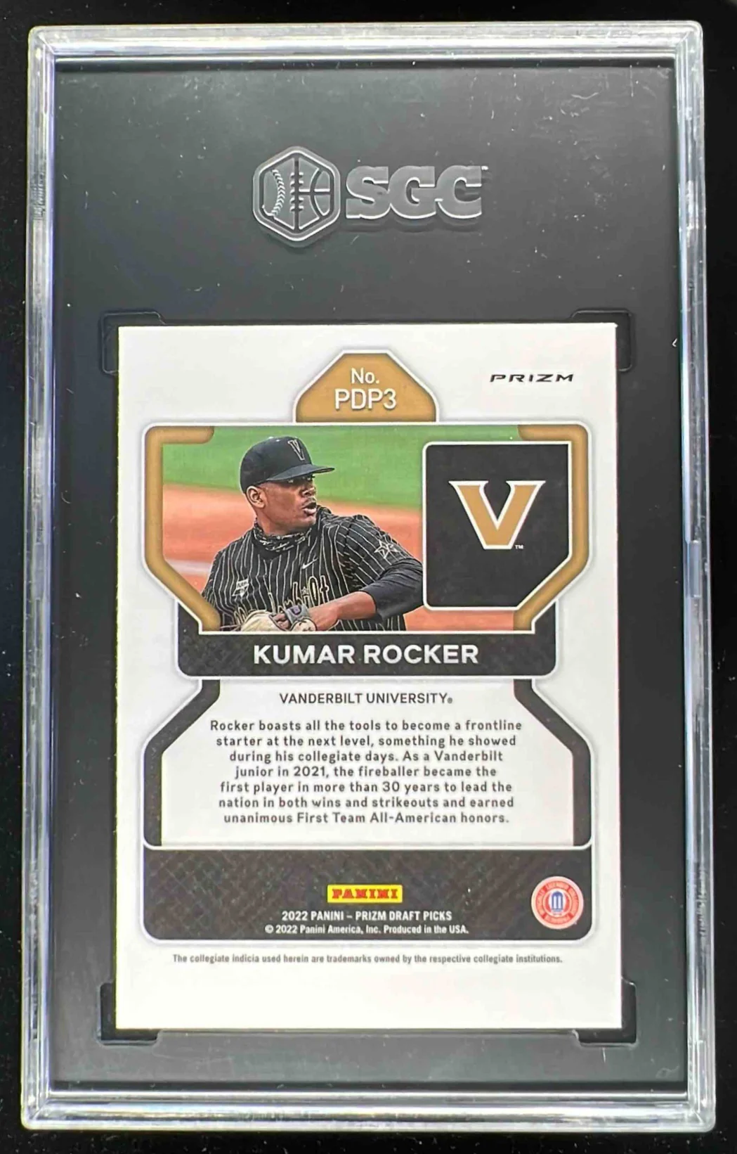 2022 Panini Prizm Draft Picks White Sparkle #PDP3 Kumar Rocker SGC 10 - Image 2