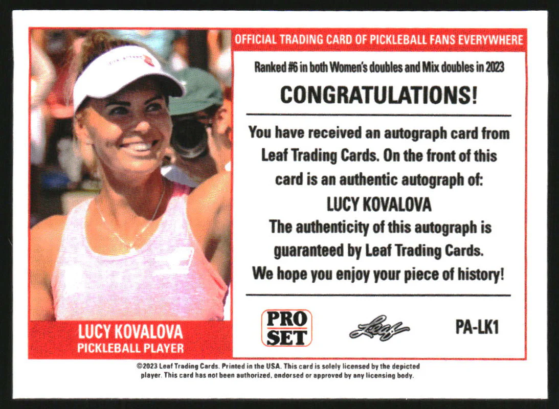 2023 Leaf Pro Set Pickleball Player Autograph Lucy Kovalova Auto /2093 - Image 2