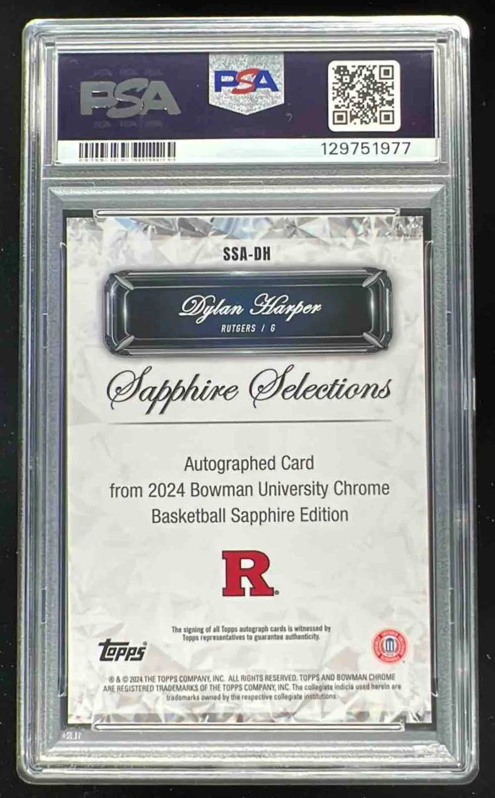 2024-25 Bowman University Chrome Sapphire Selections #DH Dylan Harper Auto PSA 9 - Image 2