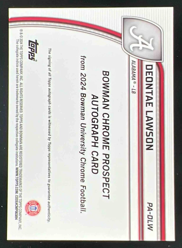 2024 Bowman Chrome University Red Refractor Deontae Lawson Autograph Auto /5 - Image 2