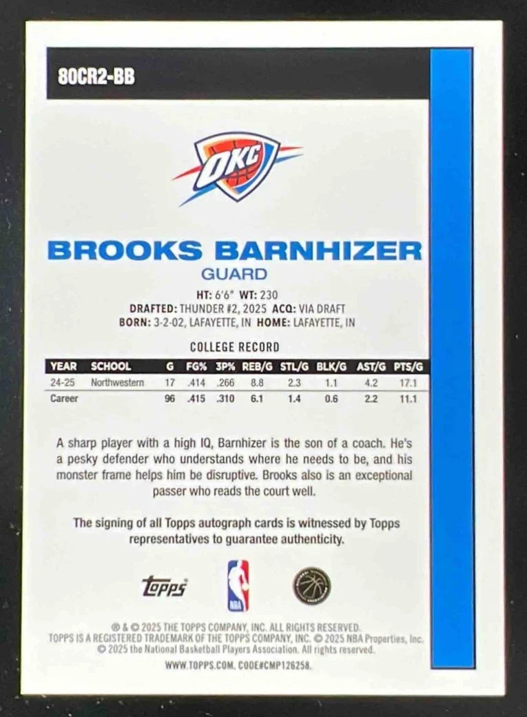 2025-26 Topps 1980-81 Chrome Rookie Black Mojo #BB Brooks Barnhizer RC Auto /10 - Image 2