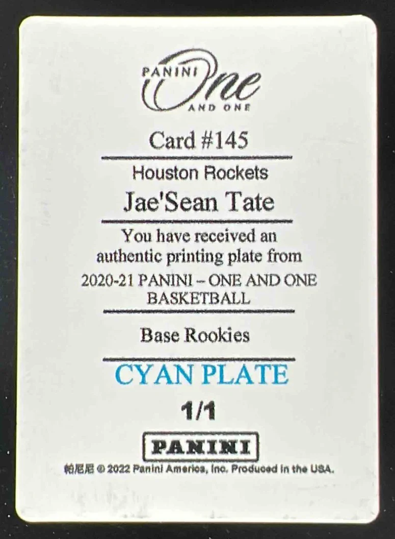 2021-22 National Treasures Printing Plates Cyan #145 Jae Sean Tate 1/1 - Image 2