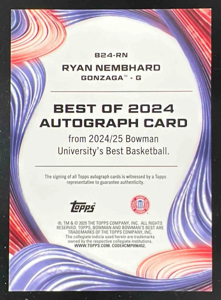 2024 Bowman's Best University Best of 2024 Gold Geometric Ryan Nembhard Auto /50 - Image 2
