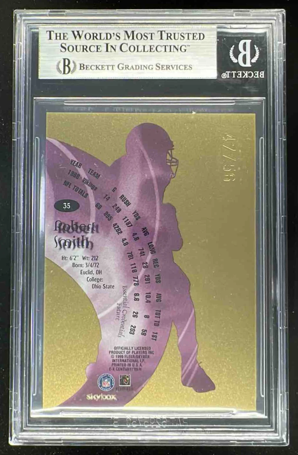 1999 Skybox E-X Century Essential Credentials Future Robert Smith /56 BGS 8.5 - Image 2