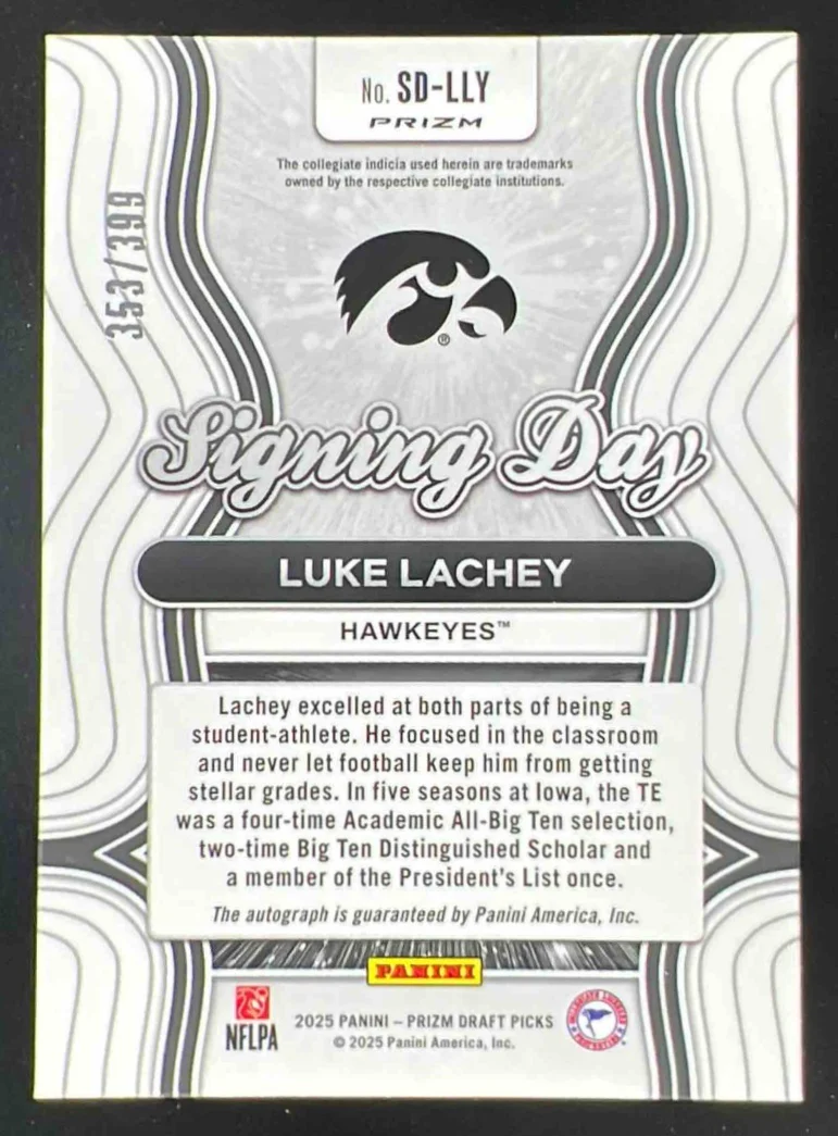 2025 Panini Prizm Draft Picks Signing Day Red Prizm #38 Luke Lachey /399 - Image 2