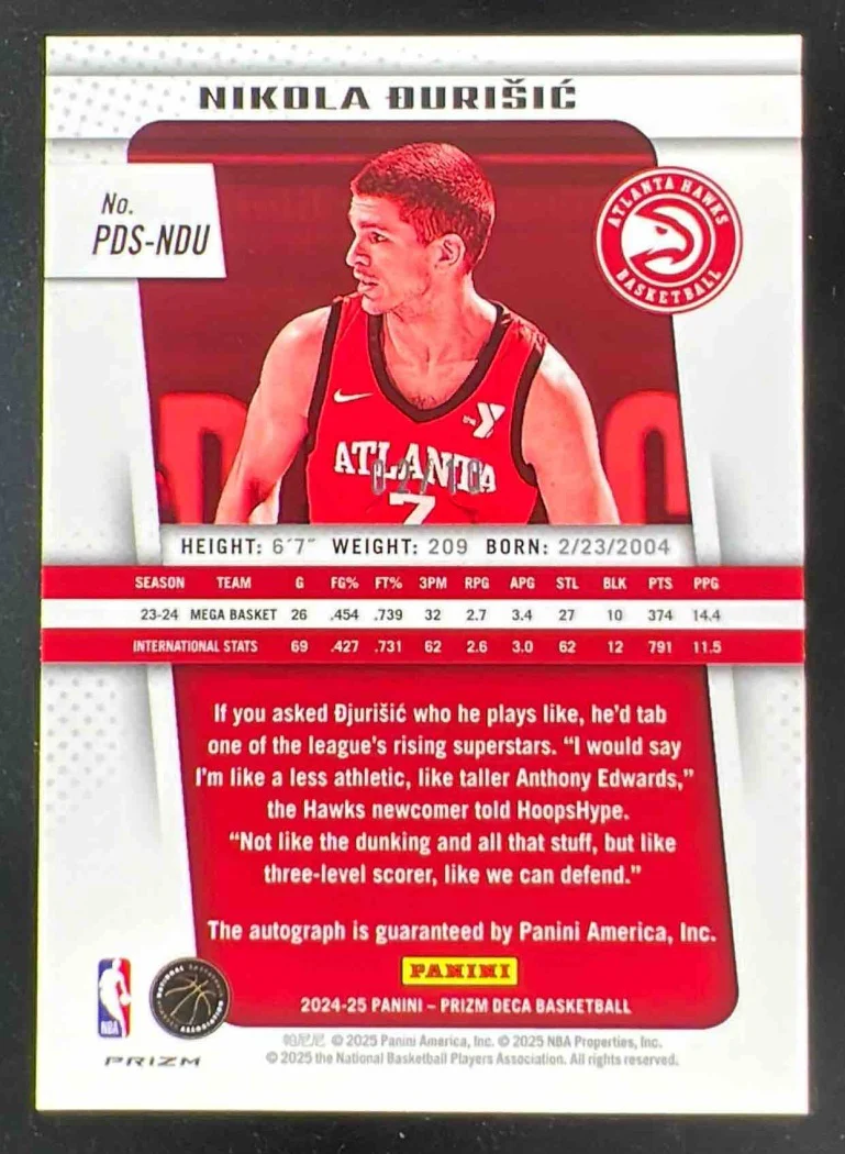 2024-25 Panini Prizm Deca Signatures Gold #PDS-NDU Nikola Durisic RC Auto /10 - Image 2