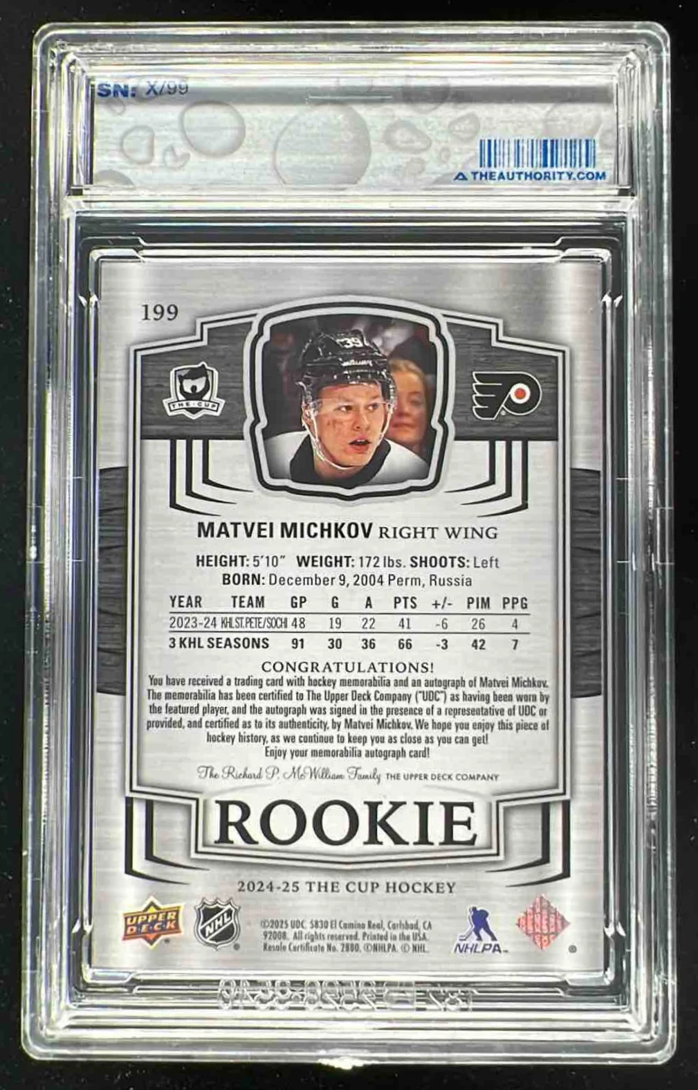 2024-25 Upper Deck The Cup #199 Matvei Michkov Rookie Patch Auto /99 - Image 2