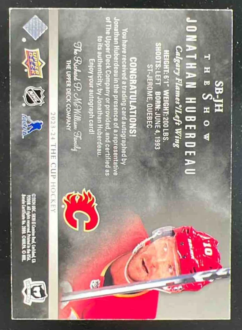 2023 The Cup The Show Black Auto #SB-JH Jonathan Huberdeau Autograph Auto - Image 2
