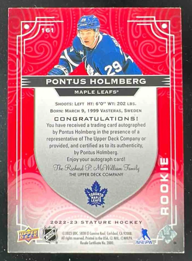 2022-23 Update Auto Red #161 Pontus Holmberg Autograph Auto /35 - Image 2