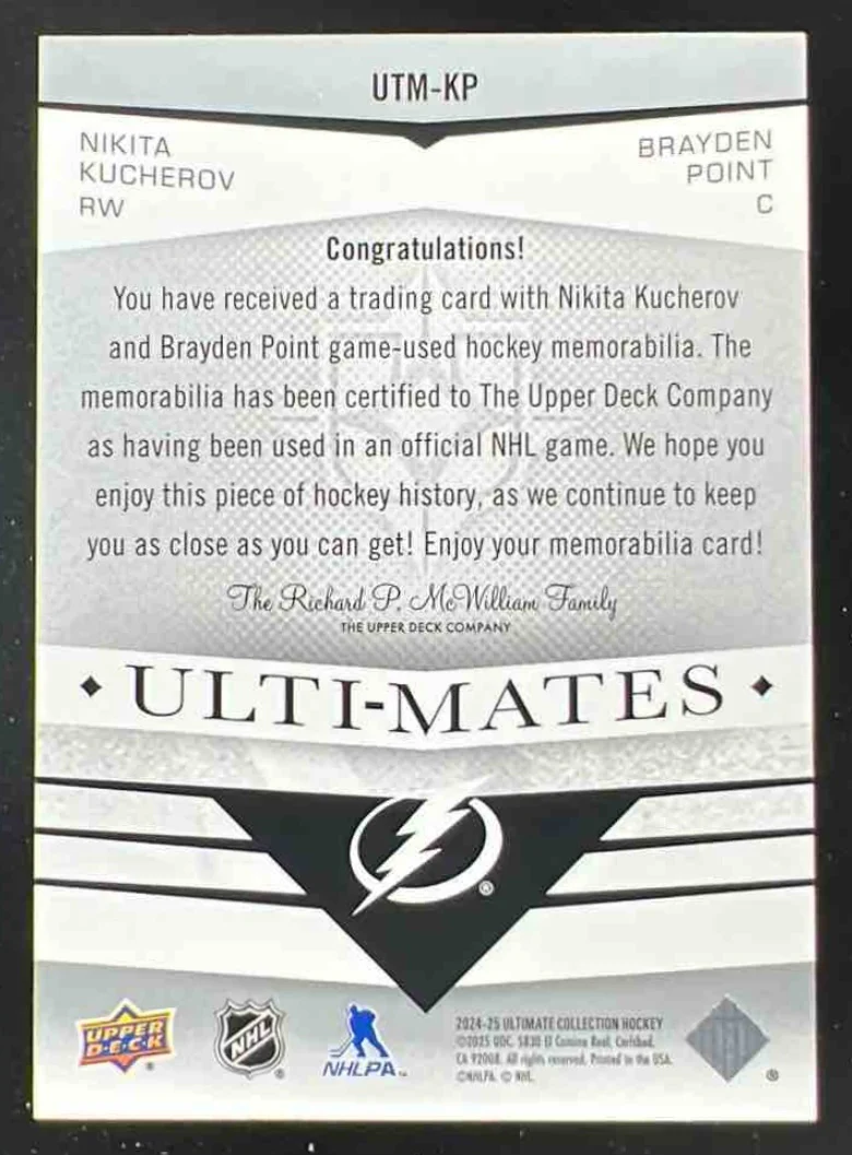 2024 Ultimate Collection Ulti Mates Jersey #UTM-KP Nikita Kucherov Brayden Point - Image 2
