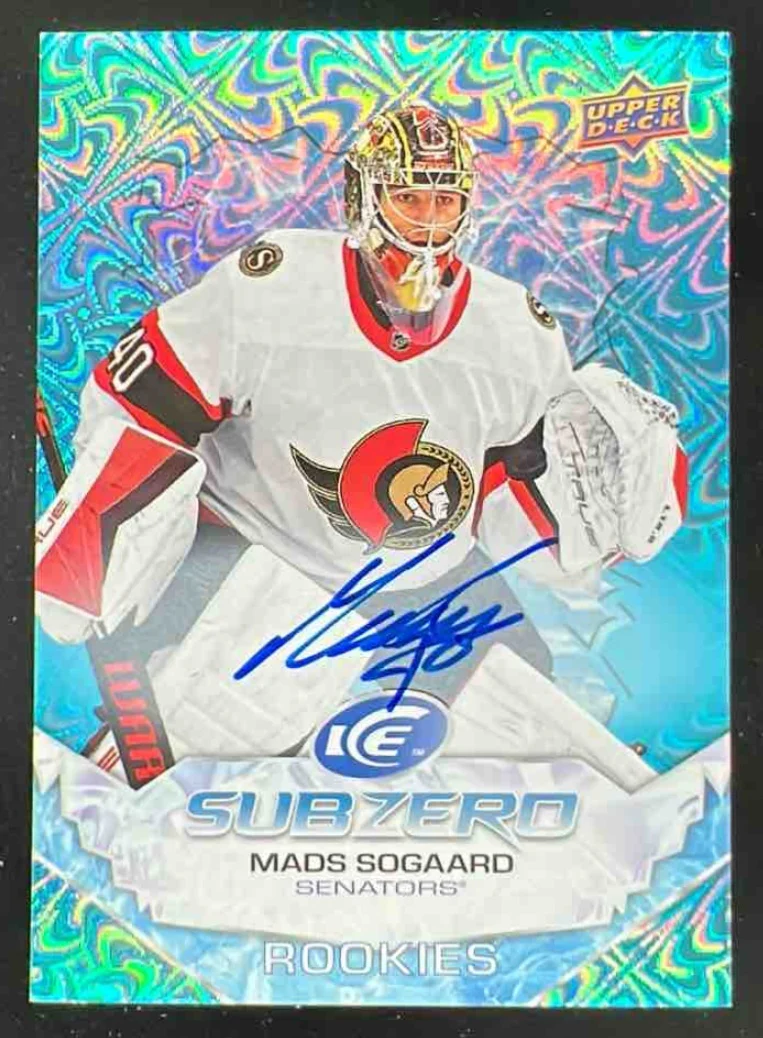 2022-23 Upper Deck Ice Sub Zero Rookies Blue Auto #SZ-SO Mads Sogaard RC Auto