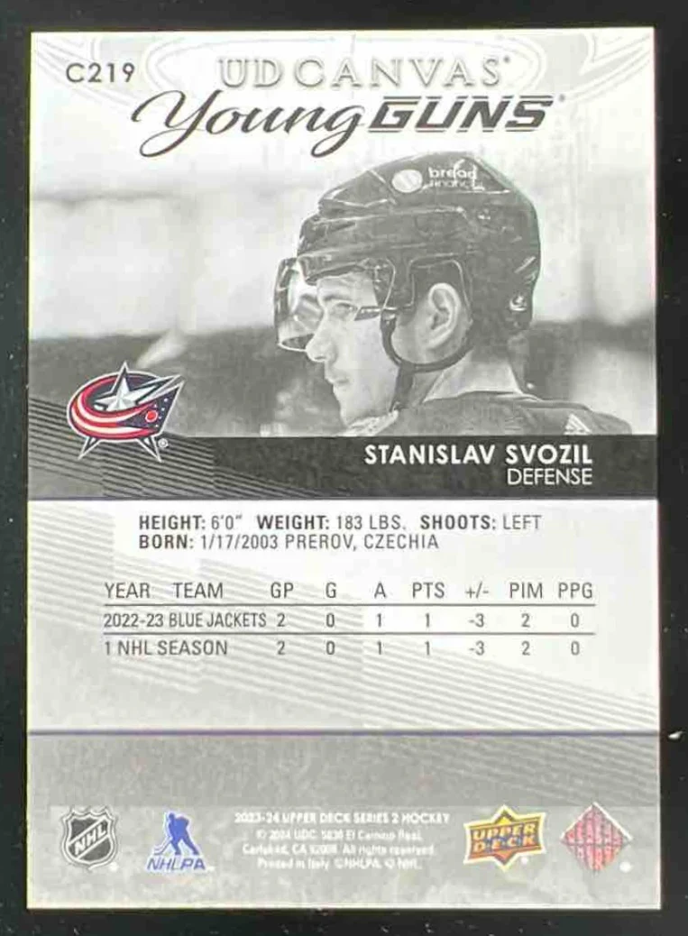2023-24 Upper Deck UD Canvas Black & White #C219 Stanislav Svozil Young Guns RC - Image 2