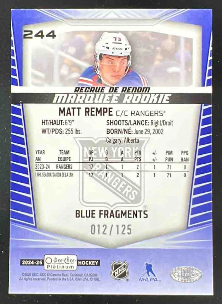 2024-25 O-Pee-Chee Platinum Blue Fragments #244 Matt Rempe RC Rookie /125 - Image 2