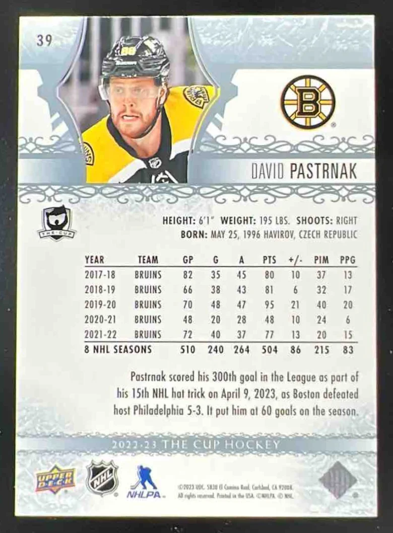 2022-23 Upper Deck The Cup #39 David Pastrnak /249 - Image 2