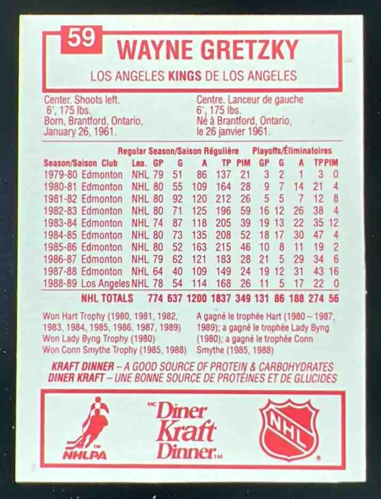 1989 Kraft #59 Wayne Gretzky - Image 2