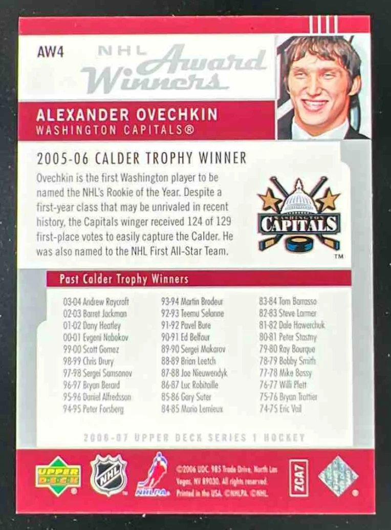 2006-07 Upper Deck NHL Award Winners #AW4 Alexander Ovechkin - Image 2