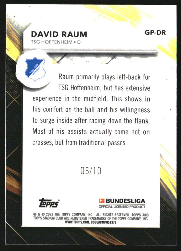 2021-22 Stadium Club Chrome Bundesliga Golden Promises Red David Raum RC /10 - Image 2