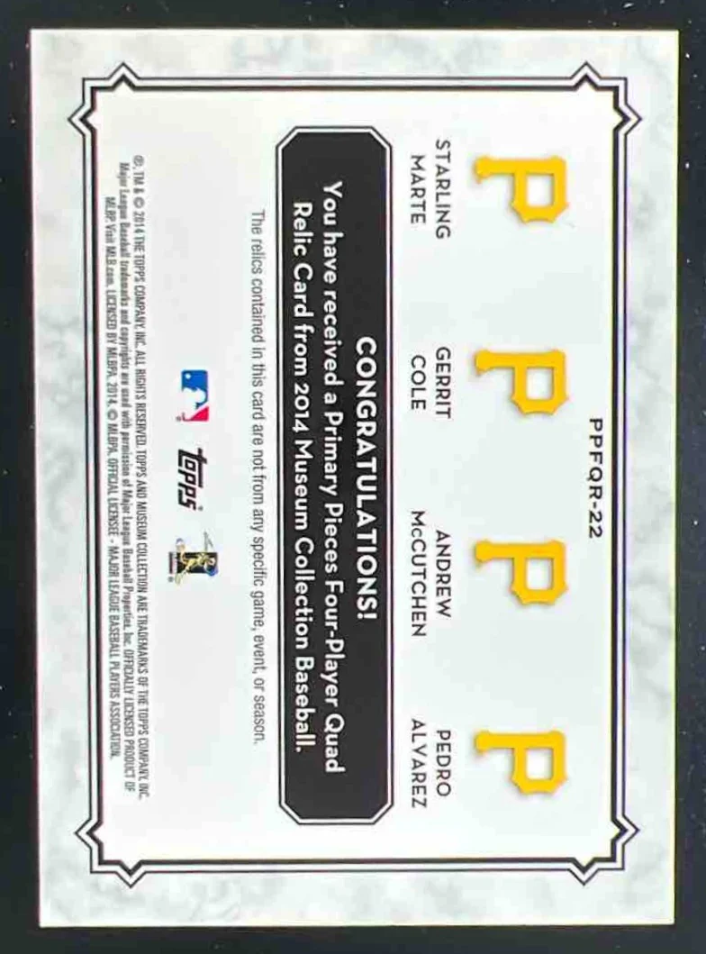 2015 Museum Collection Primary Pieces Quad Relics Copper #GC Gerrit Cole /75 - Image 2