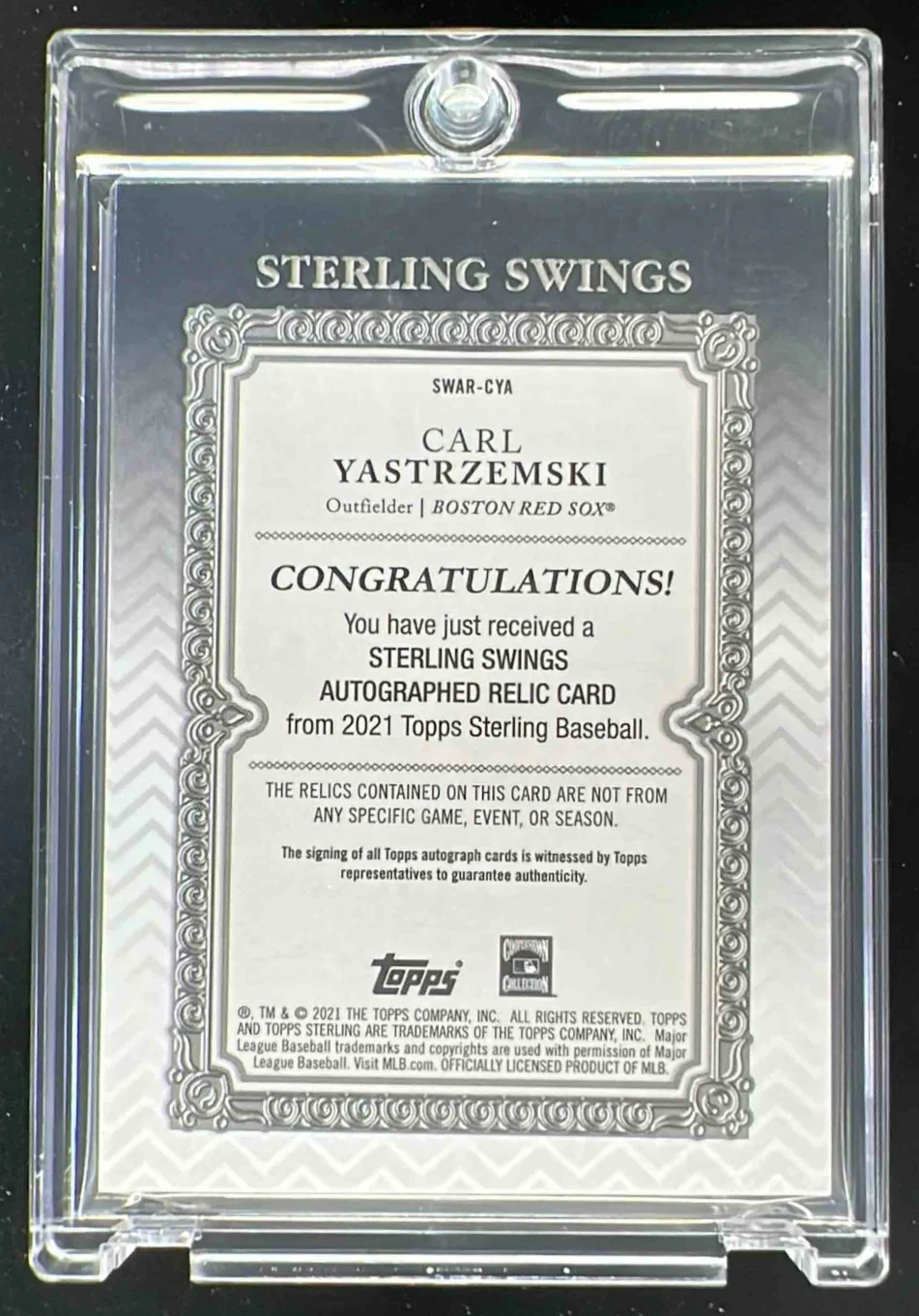2021 Topps Sterling Swings Relics Silver #SWAR-CYA Carl Yastrzemski Auto 1/1 - Image 2