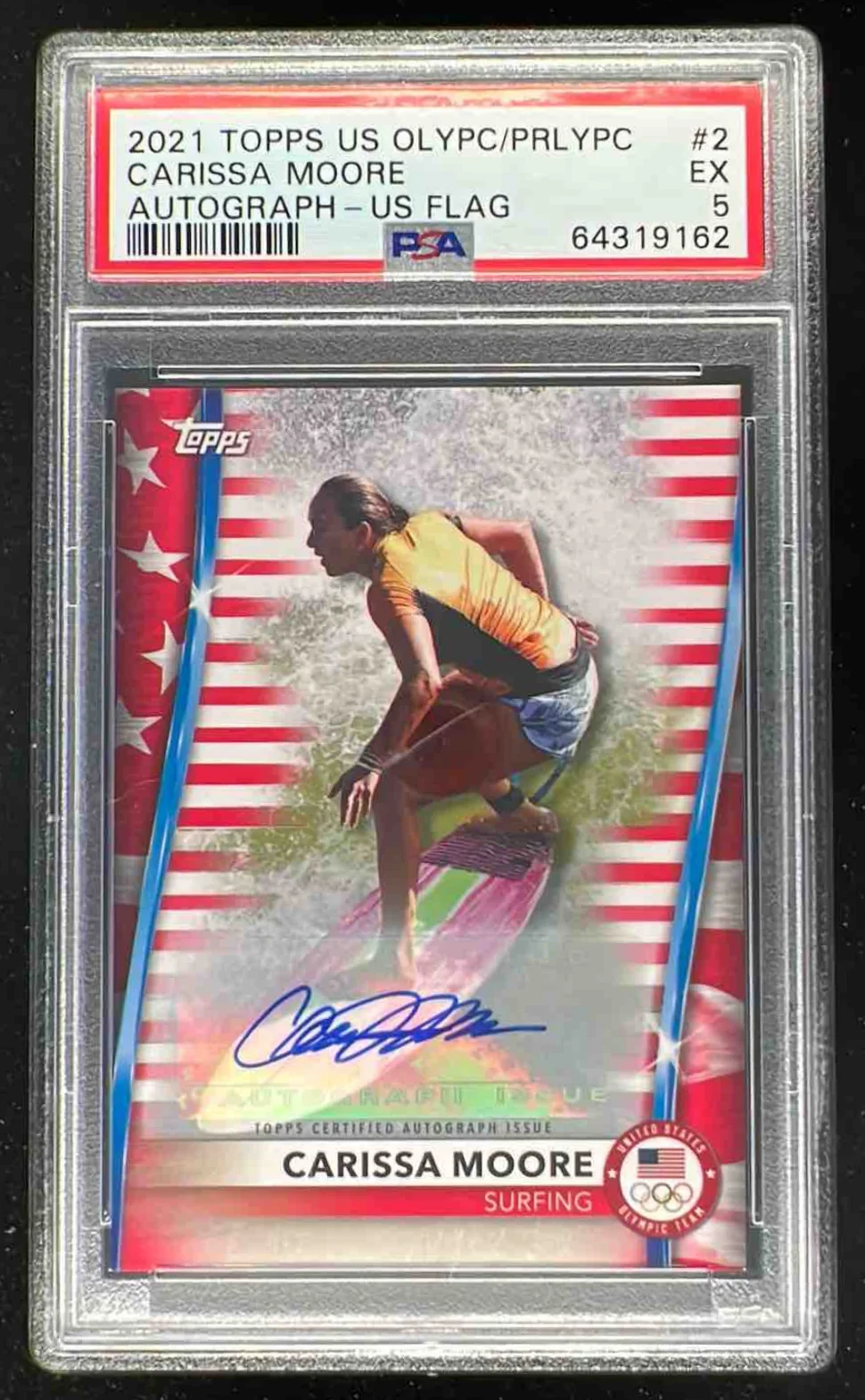 2021 Topps U.S. Olympic & Hopefuls US Flag Carissa Moore Auto /25 PSA 5