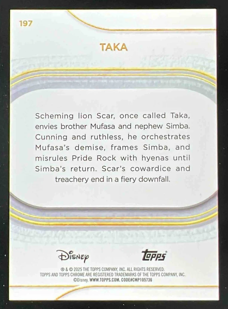 2025 Topps Chrome Disney Sapphire Orange Refractor #197 Taka Live Action /25 - Image 2