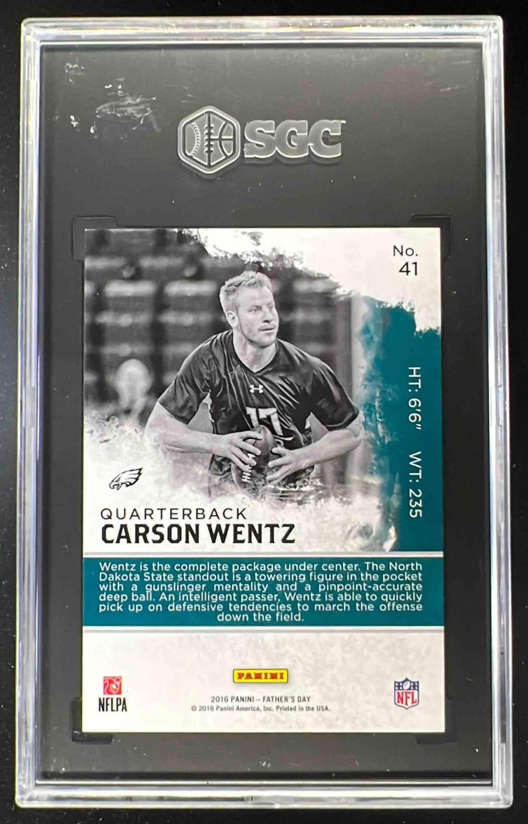2016 Panini Father's Day Hyperplaid #41 Carson Wentz RC 1/1 SGC 9.5 - Image 2