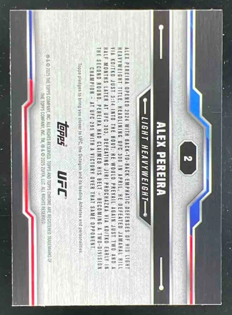 2025 Topps UFC Chrome Green Refractor #2 Alex Pereira /99 - Image 2