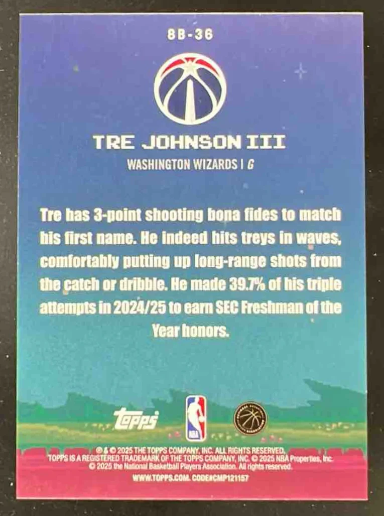 2025-26 Topps 8-Bit Ballers Holo Foil #8B-36 Tre Johnson III RC - Image 2