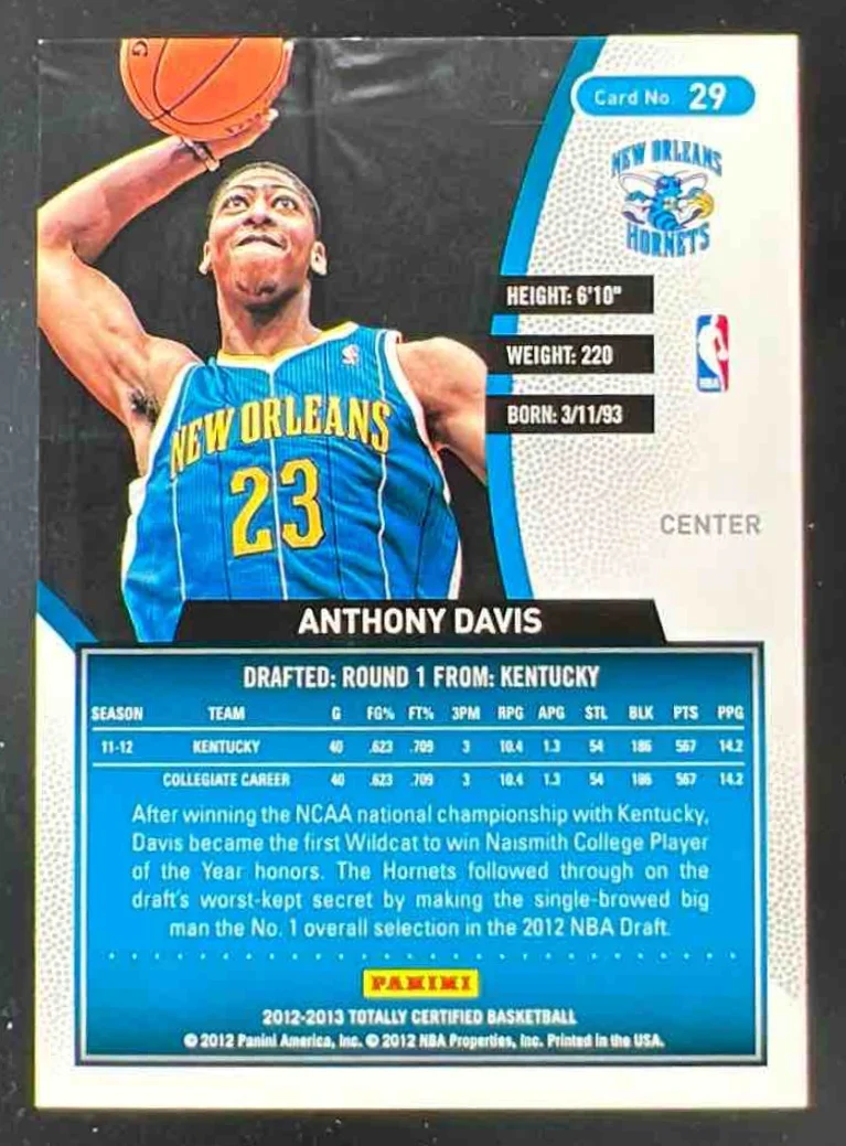 2012-13 Panini Totally Certified Totally Blue #29 Anthony Davis RC /299 - Image 2