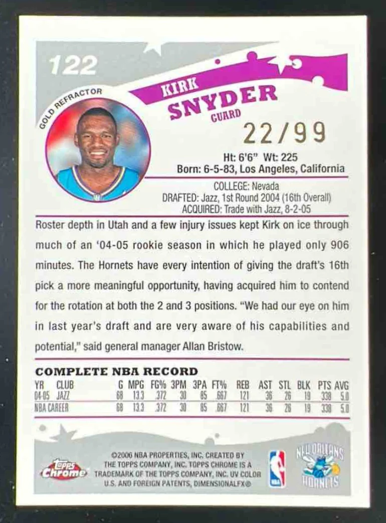 2005-06 Topps Chrome Refractors Gold #122 Kirk Snyder /99 - Image 2