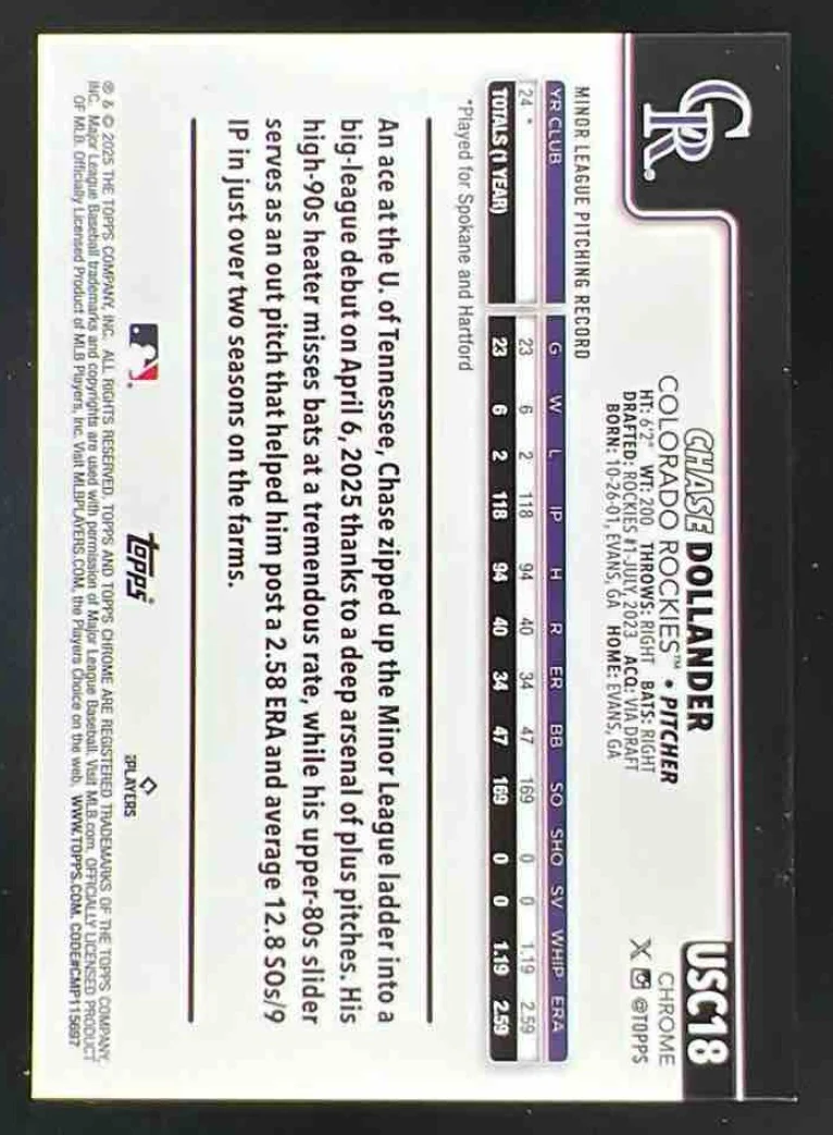2025 Topps Chrome Update Image Variation #USC18 Chase Dollander RC SSP - Image 2