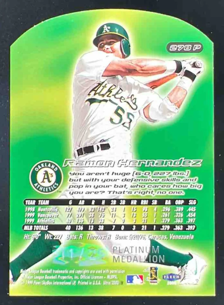 2000 Fleer Ultra Platinum Medallion #278P Ramon Hernandez /25 - Image 2