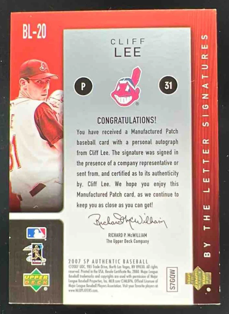 2007 SP Authentic By the Letter Signatures Cliff Lee Autograph VAR Auto /75 - Image 2