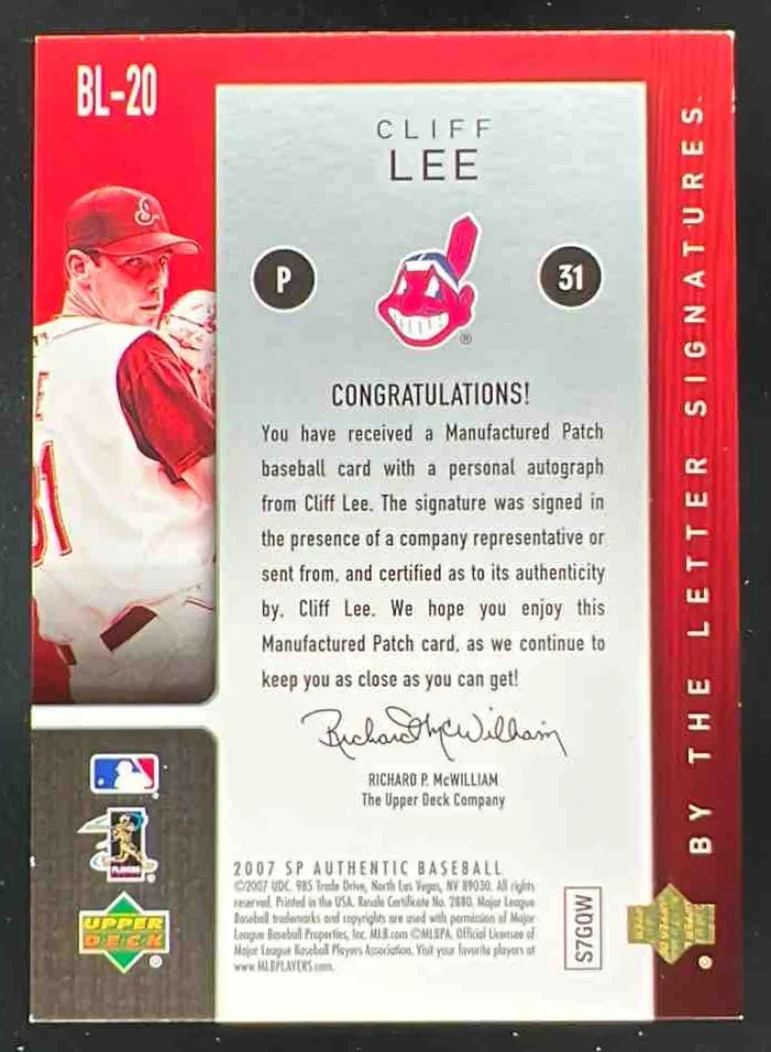 2007 SP Authentic By the Letter Signatures Cliff Lee Autograph VAR Auto /75 - Image 2