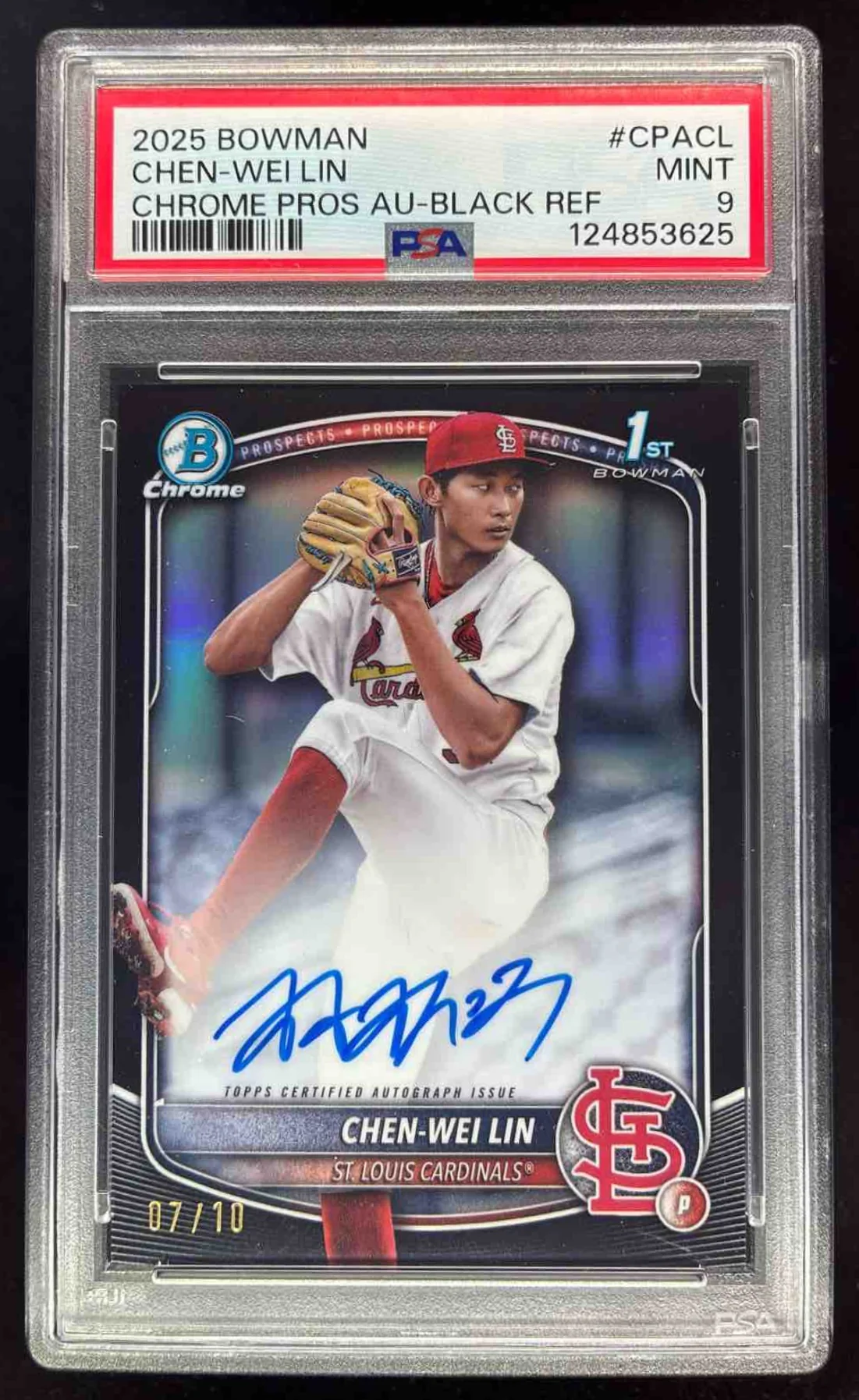 2025 Bowman Chrome Black Refractor #CPA-CL Chen-Wei Lin RC Auto /10 PSA 9