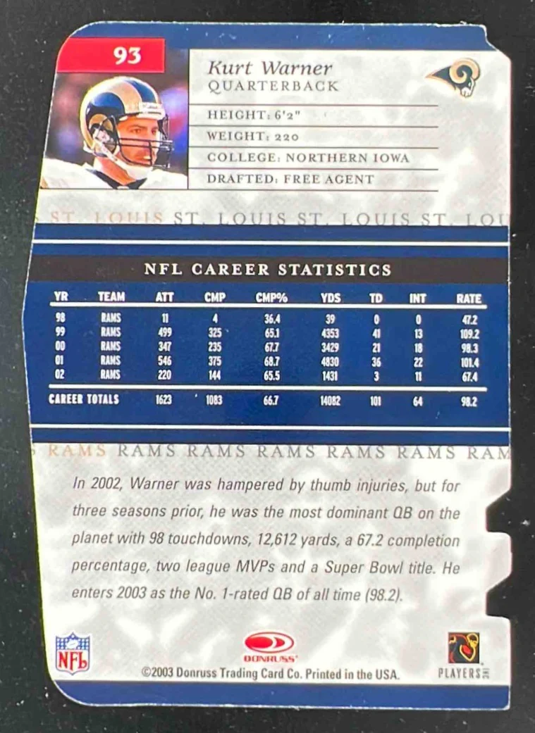 2003 Donruss Elite Aspirations #93 Kurt Warner /87 - Image 2