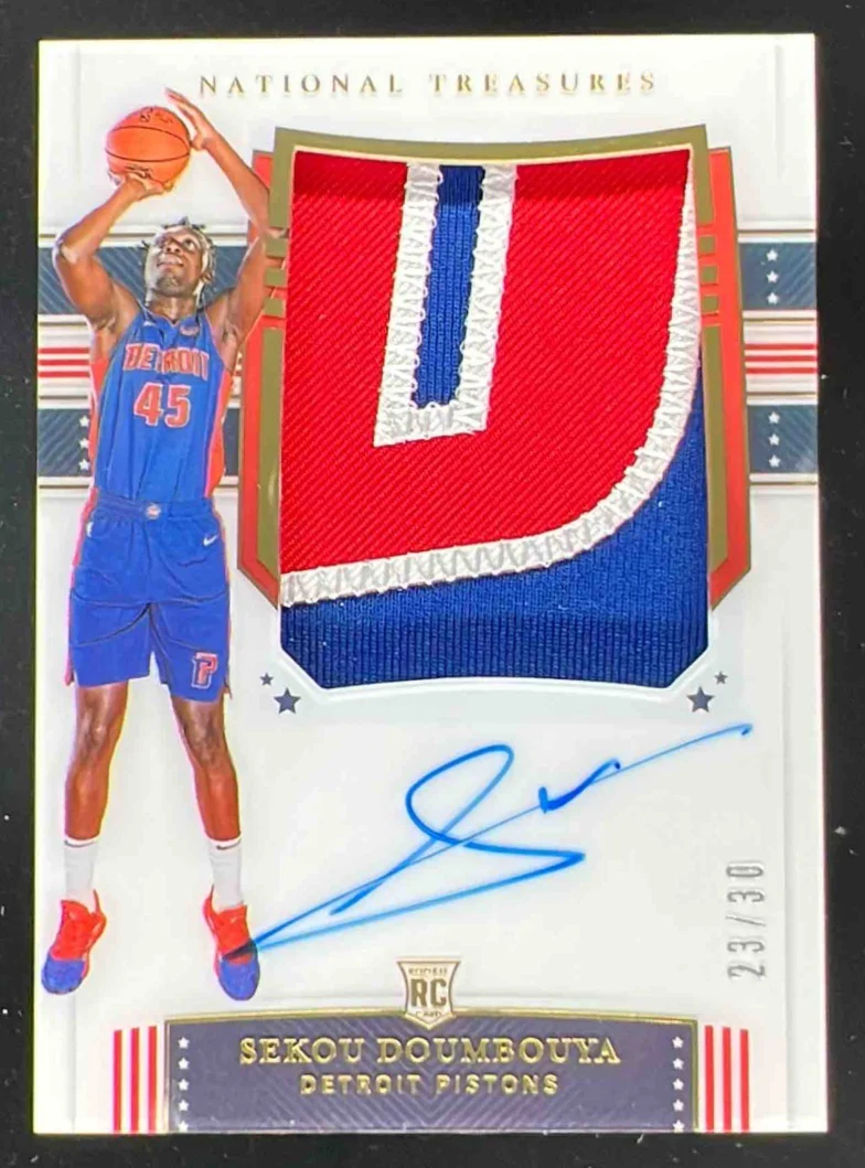 2019 National Treasures Rookie Patch Stars Stripes Sekou Doumbouya RC Auto /30