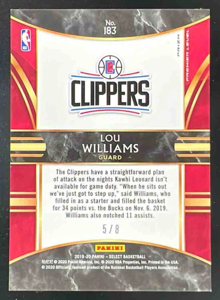 2019-20 Panini Select Lucky Envelopes Prizms #183 Lou Williams Premier Level /8 - Image 2
