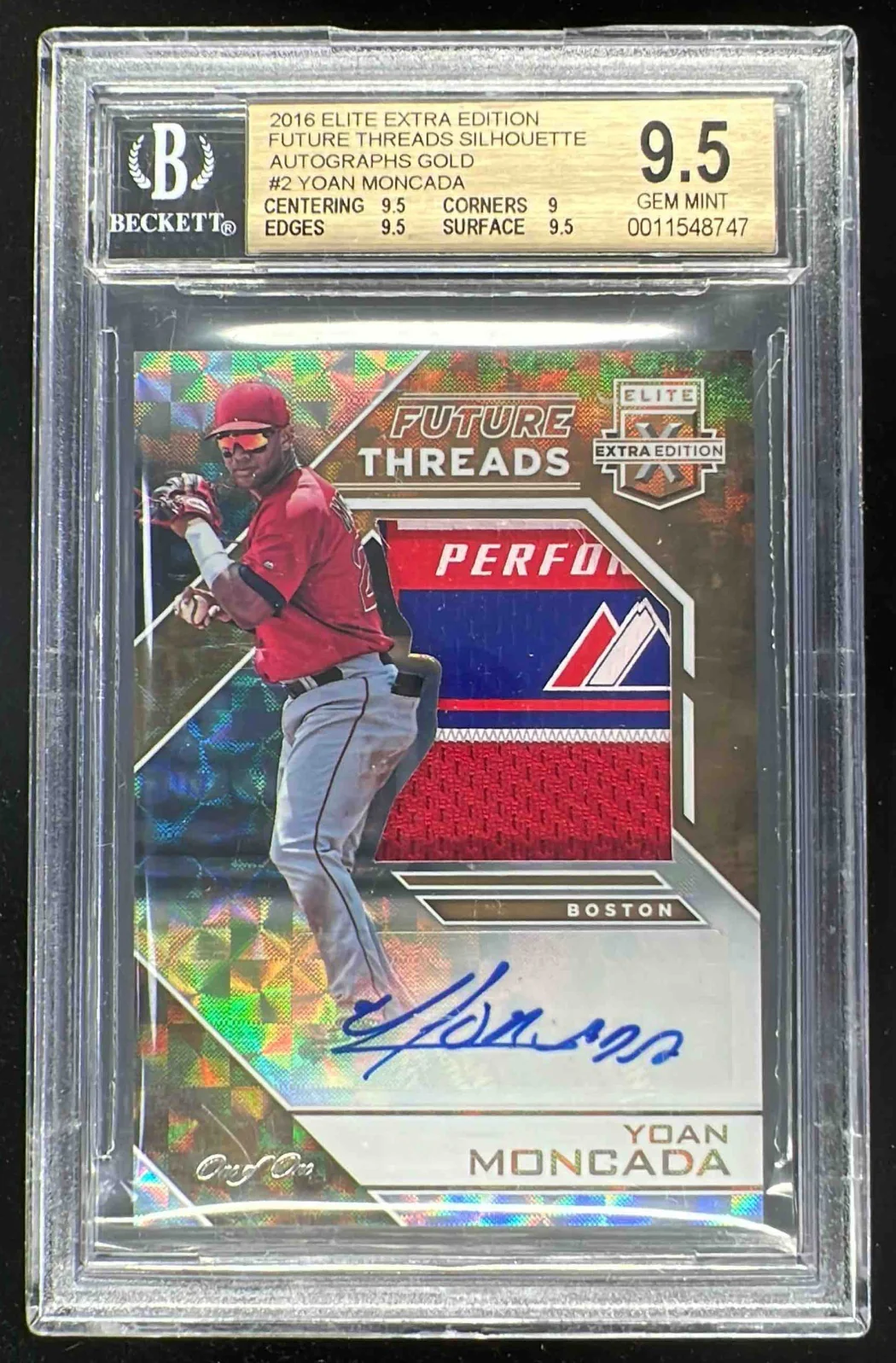 2016 Elite Extra Edition Threads Silhouette Gold Yoan Moncada Auto 1/1 BGS 9.5