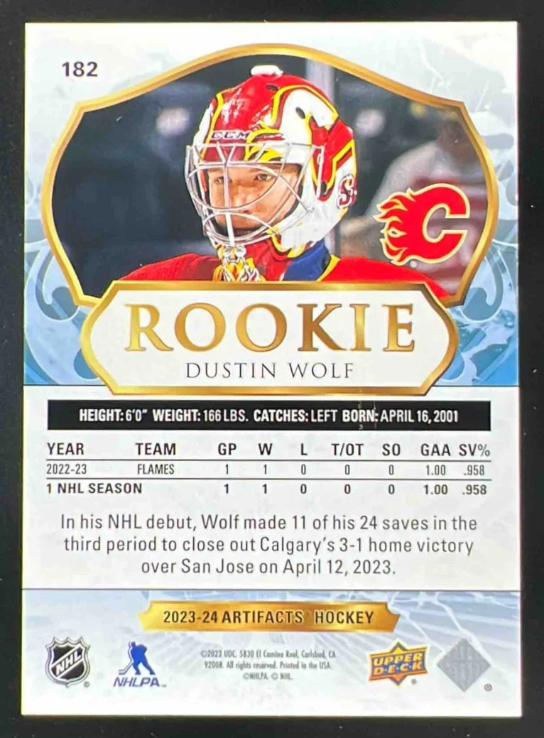 2023-24 Upper Deck Artifacts Pink #182 Dustin Wolf RC /35 - Image 2