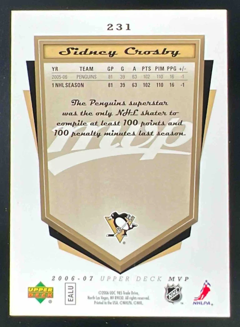 2006-07 Upper Deck MVP Gold Scripts #231 Sidney Crosby /100 - Image 2
