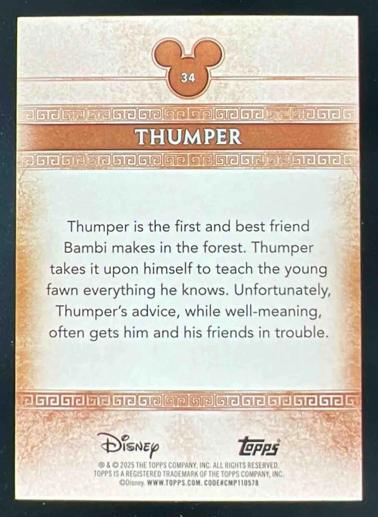 2025 Topps Mint Disney Bronze Orange Foil #34 Thumper /25 - Image 2