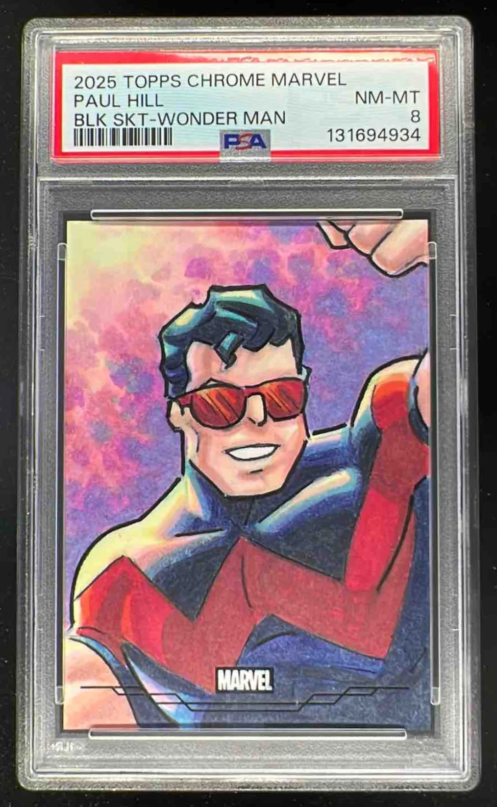 2025 Topps Chrome Marvel Sketch Card Wonder Man Paul Hill Auto 1/1 PSA 8