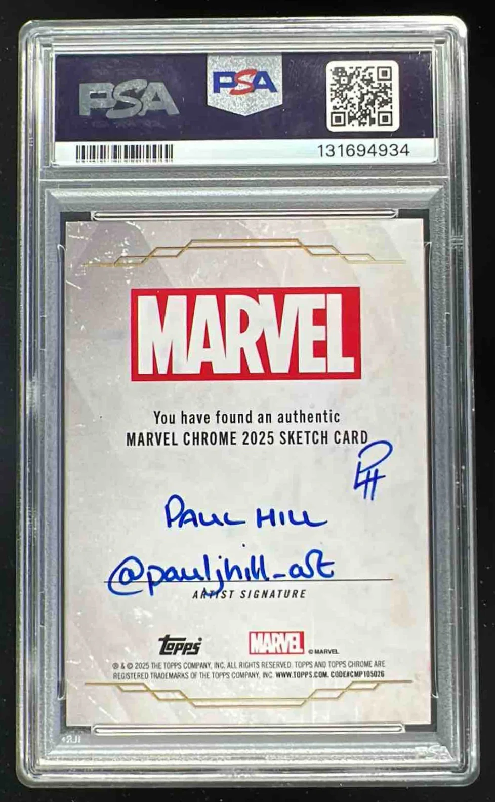 2025 Topps Chrome Marvel Sketch Card Wonder Man Paul Hill Auto 1/1 PSA 8 - Image 2