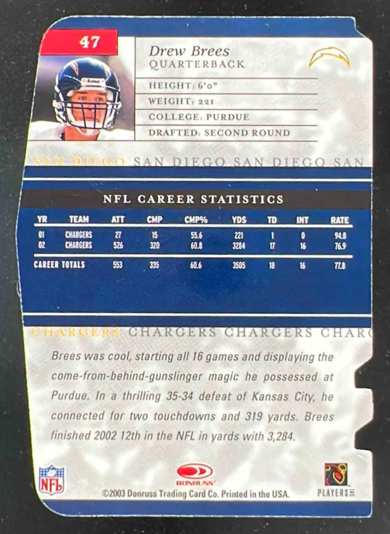 2003 Donruss Elite Aspirations #47 Drew Brees /91 - Image 2