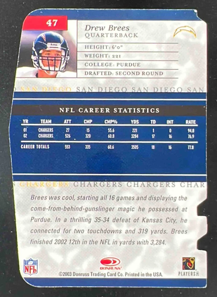 2003 Donruss Elite Aspirations #47 Drew Brees /91 - Image 2