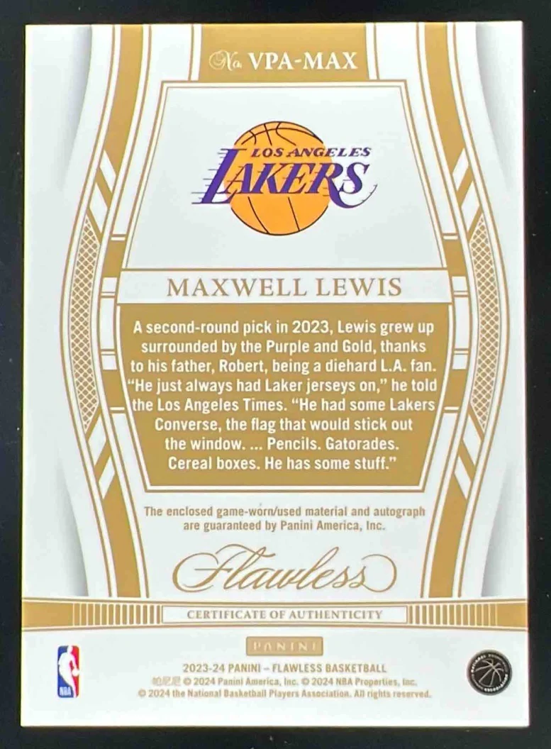2023-24 Flawless Vertical Patch Autographs #VPA-MAX Maxwell Lewis RC Auto /25 - Image 2
