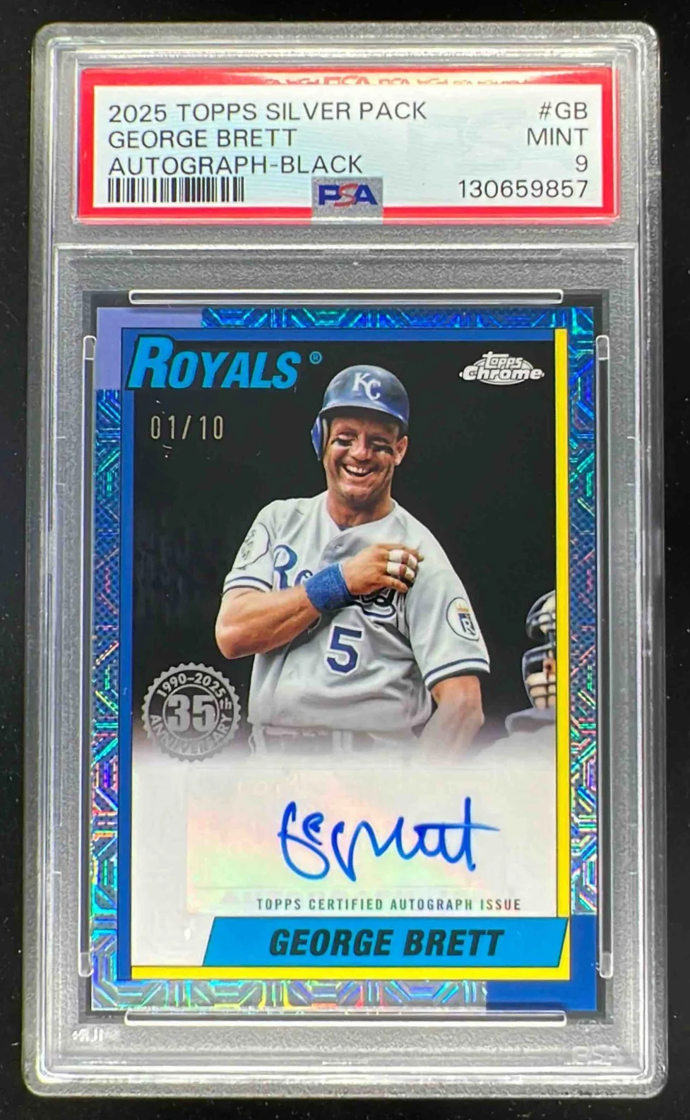 2025 Topps 1990 Chrome Silver Pack Black #90CA-GB George Brett Auto /10 PSA 9