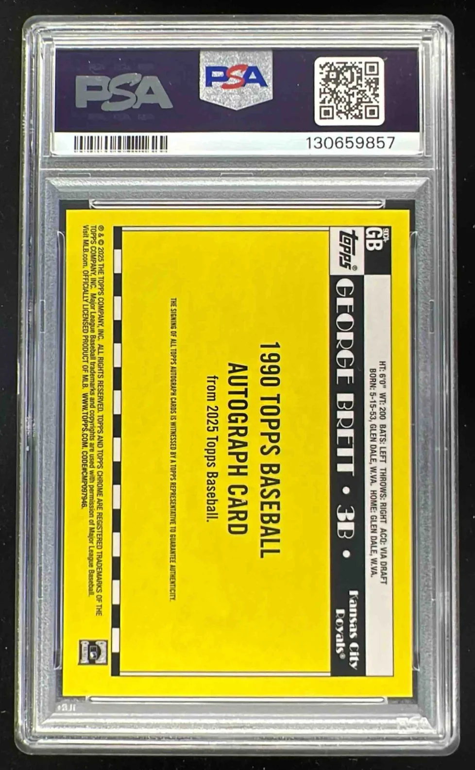 2025 Topps 1990 Chrome Silver Pack Black #90CA-GB George Brett Auto /10 PSA 9 - Image 2
